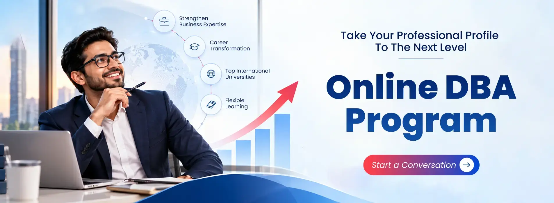 Online DBA Program: take your professional profile to the next level — strengthen business expertise, career transformation, top international universities, flexible learning