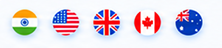 Flags of India, United States, United Kingdom, Canada, and Australia